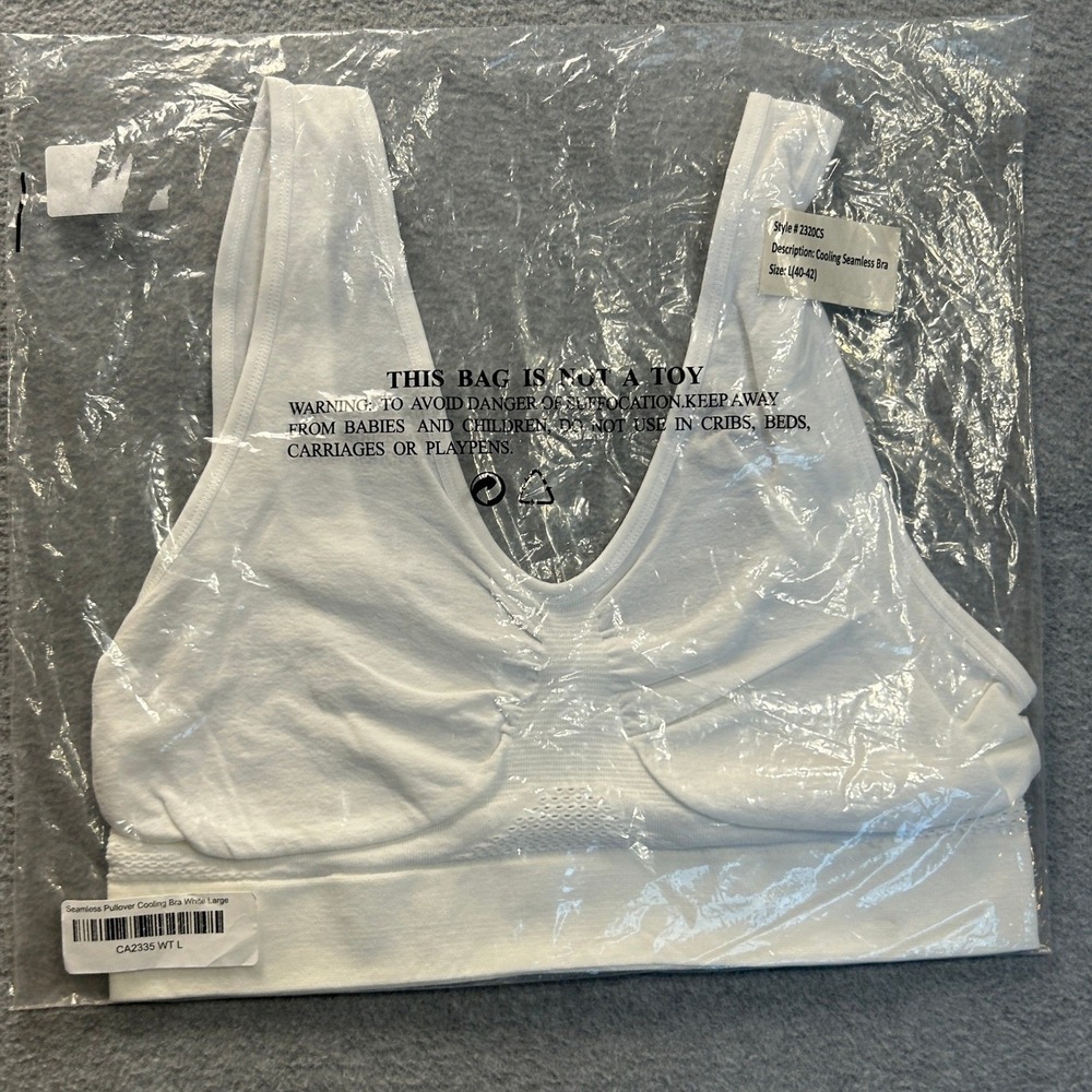 Seamless Pullover Cooling Bra Womens Large White Wireless Comfort Lounge Stretch